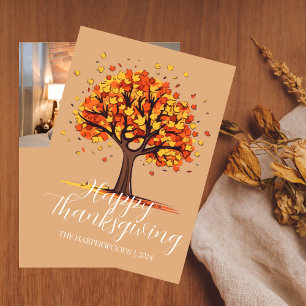 Moderne herfstboom familie thanksgiving feestdagenkaart