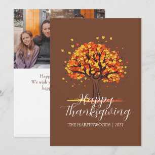 Moderne herfstboom familie thanksgiving feestdagenkaart