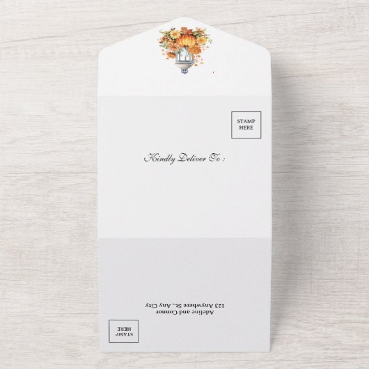 Moderne herfstbruiloft all in one uitnodiging (Buitenkant)