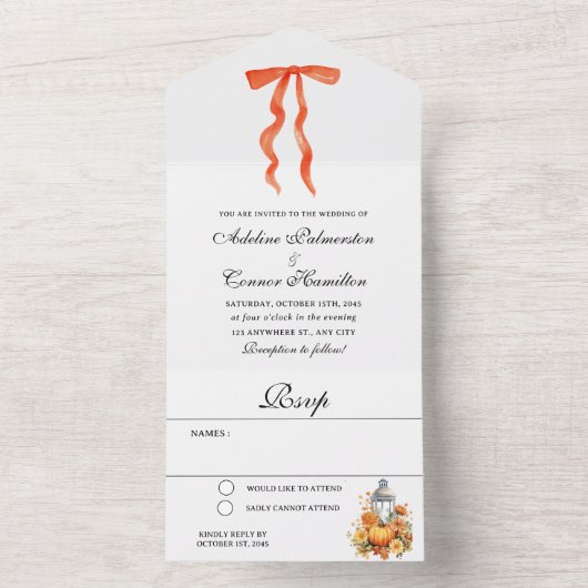 Moderne herfstbruiloft all in one uitnodiging (Binnen)