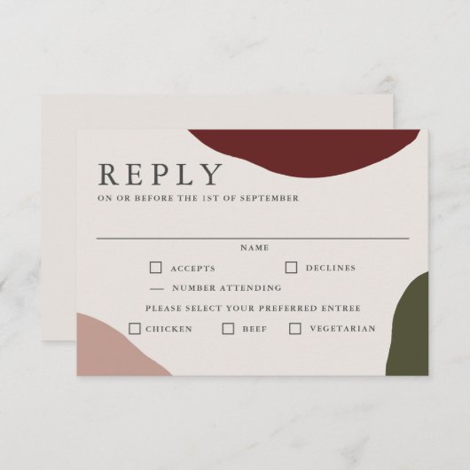 Moderne herfstbruiloft RSVP met maaltijdselectie (Voorkant / Achterkant)