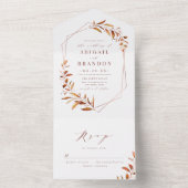 Moderne herfstgroene geometrische rustieke bruilof all in one uitnodiging (Binnen)