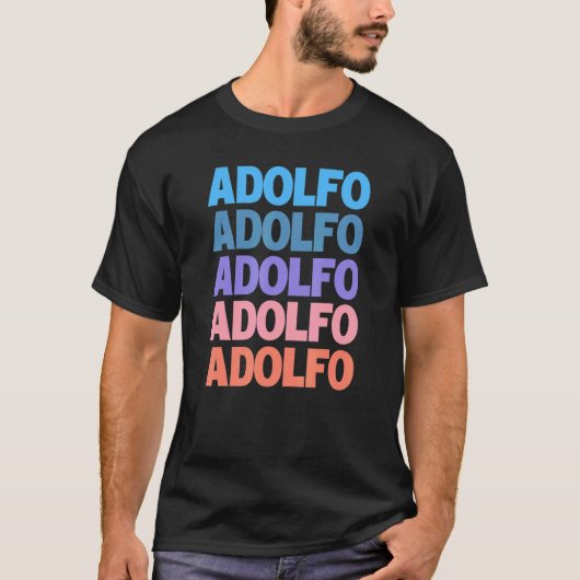 Moderne herhaalde tekst Adolfo T-shirt (Voorkant)