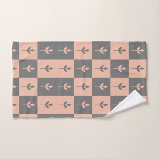 Moderne herhalende bladpatroon roze en grijs bad handdoek (Handdoek)