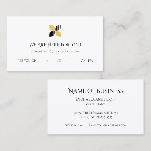 Moderne herinnering benoeming Chic Black Gold Logo Afsprakenkaartje (Voorkant / Achterkant)