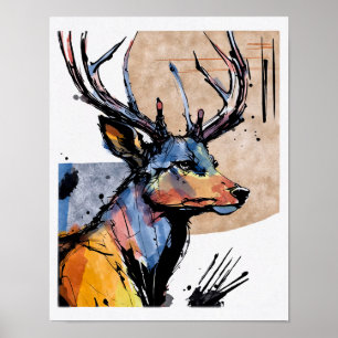 Moderne herten print bruin blauw hert jacht campin