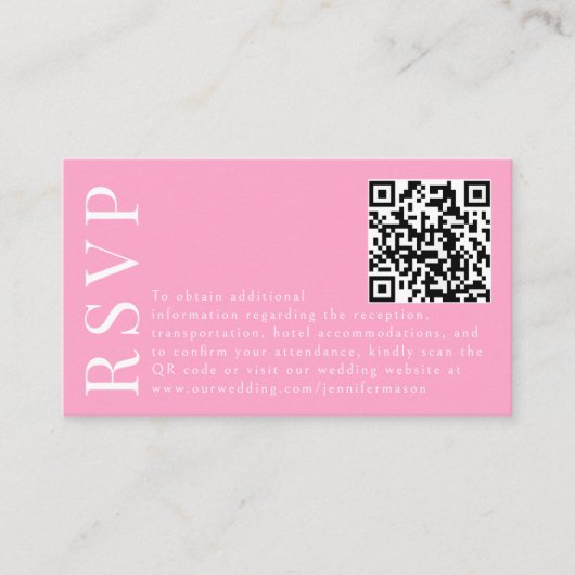 Moderne hete roze bloemenbruiloft RSVP QR-codekaar Informatiekaartje (Voorkant)