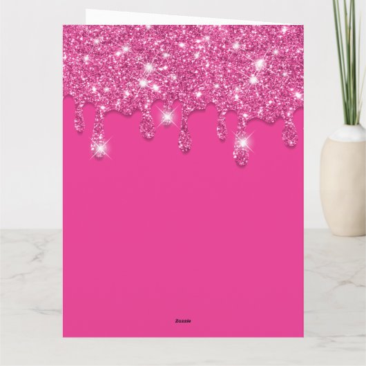 Moderne Hete Roze Drips Glitter Gelukkige Verjaard Kaart (Achterkant)