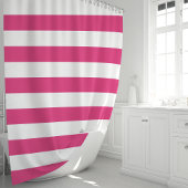 Moderne Hete Roze en Witte Brede Strepen Douchegordijn