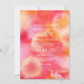Moderne hete roze oranje waterverf QR-code bruilof Kaart (Voorkant)