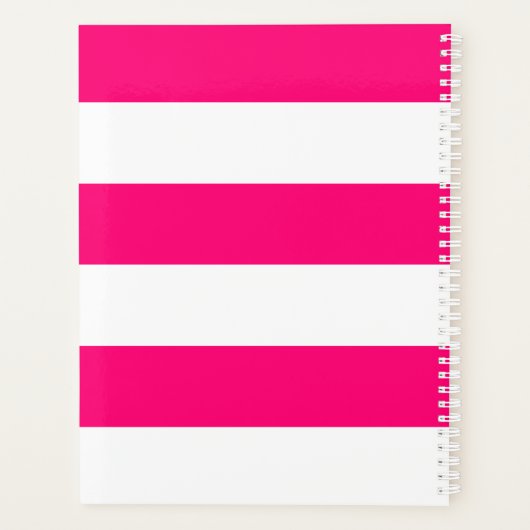 Moderne hete roze witte strepen aangepaste naam mo planner (Achterkant)