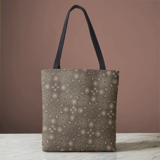 Moderne hexa Sepia Gouden ursidae mandala kunst Tote Bag