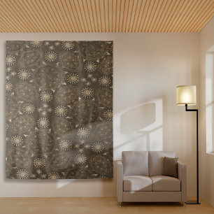 Moderne hexa sepia gouden ursidae mandala kunst wandkleed