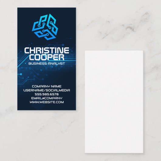 Moderne Hexagon Tech Logo Visitekaartje (Voorkant / Achterkant)