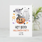 Moderne Hey Boo Halloween Party uitnodiging (Staand voorkant)