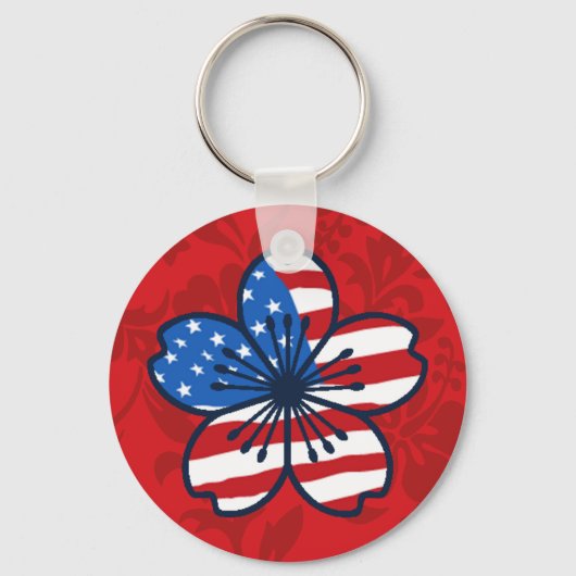 Moderne Hibiscus American Flag Patriotic Sleutelha Sleutelhanger (Voorkant)