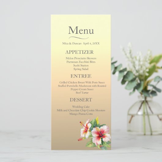 Moderne Hibiscus bruiloft Menu (Staand voorkant)