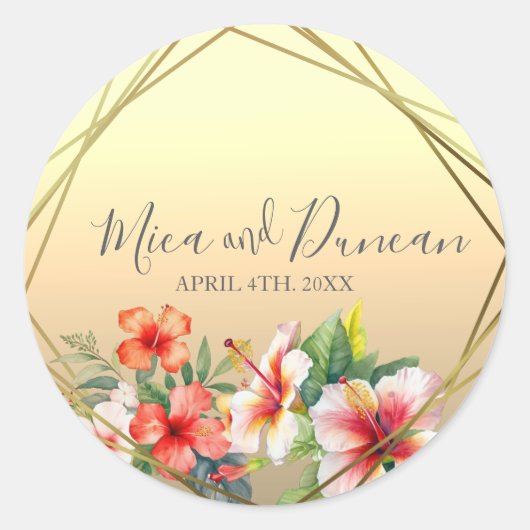 Moderne Hibiscus bruiloft Ronde Sticker (Voorkant)