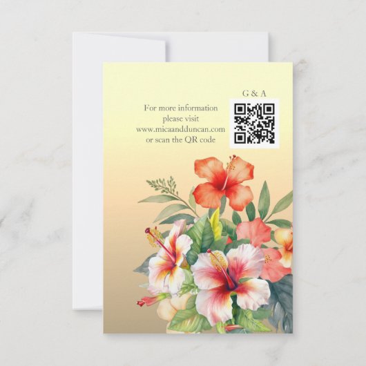 Moderne Hibiscus bruiloft RSVP Kaartje (Achterkant)