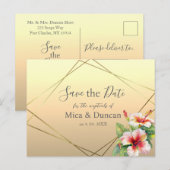 Moderne Hibiscus bruiloft Save the Date Briefkaart (Voorkant / Achterkant)