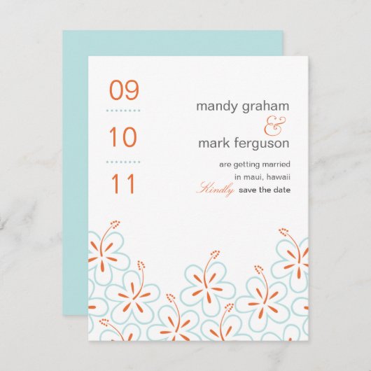 Moderne Hibiscus Save The Date Kaart (Voorkant / Achterkant)
