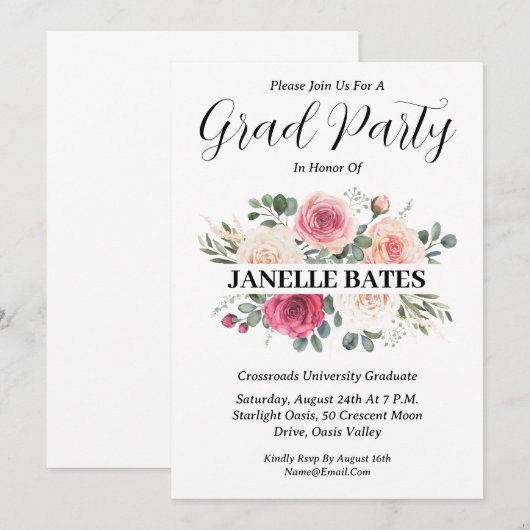 Moderne High School Bloemen Afstuderen Uitnodiging (Voorkant / Achterkant)