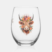 Moderne Highland Koe Boho met Bloemen Ontwerp Wijnglas Zonder Voet (Achterkant)