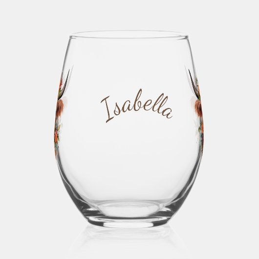 Moderne Highland Koe Boho met Bloemen Ontwerp Wijnglas Zonder Voet (Links)