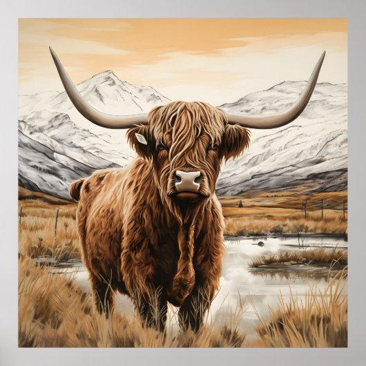 Moderne Highland Koe Fotografie poster print (Voorkant)