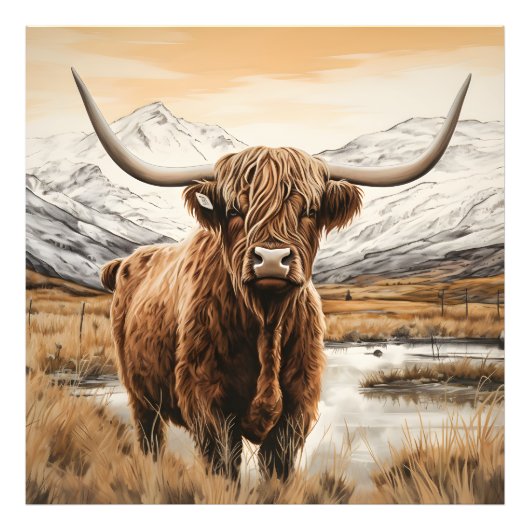 Moderne Highland Koe Fotografie poster print (Voorkant)