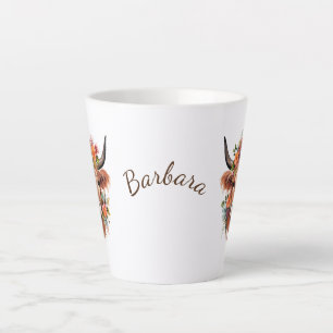 Moderne Highland Koe met Boho Flower Design Latte Mok