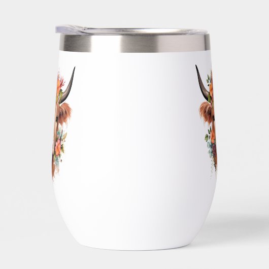 Moderne Highland Koe met Schattigee Boho Flowers (Rechts)