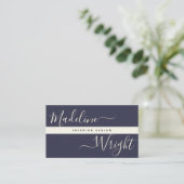Moderne Highlight | Script Navy Ivoor Luxe Visitekaartje (Staand voorkant)
