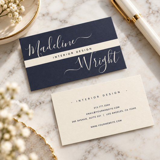 Moderne Highlight | Script Navy Ivoor Luxe Visitekaartje