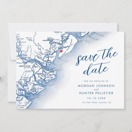 Moderne Hilton Head Island SC Plattegrond Huwelijk Save The Date (Voorkant)