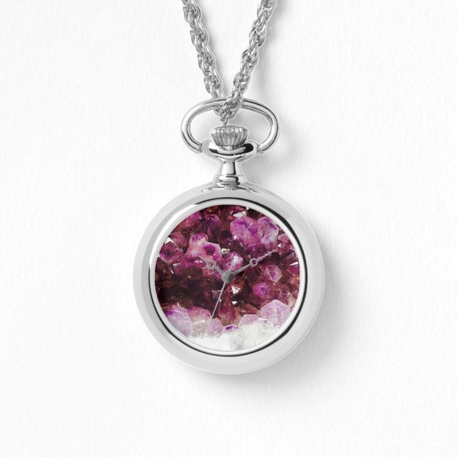 Moderne hippe chique paarse amethist mineraalpatro horloge (Voorkant)