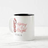 Moderne Ho Ho Ho Vrolijk en Heldere Kerstnaam Tweekleurige Koffiemok (Voorkant links)