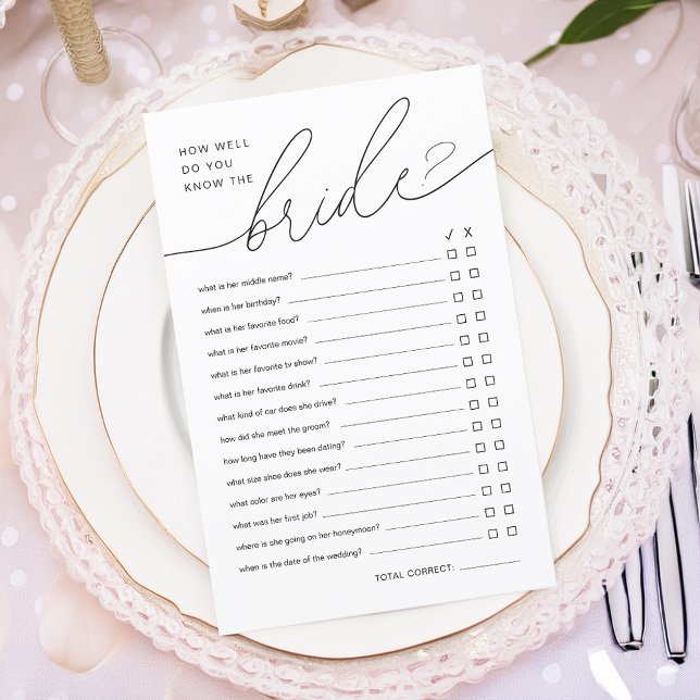 Moderne 'Hoe goed ken je de bruid'- Bruiloftsspel (Modern How Well Do You Know The Bride Shower Game)