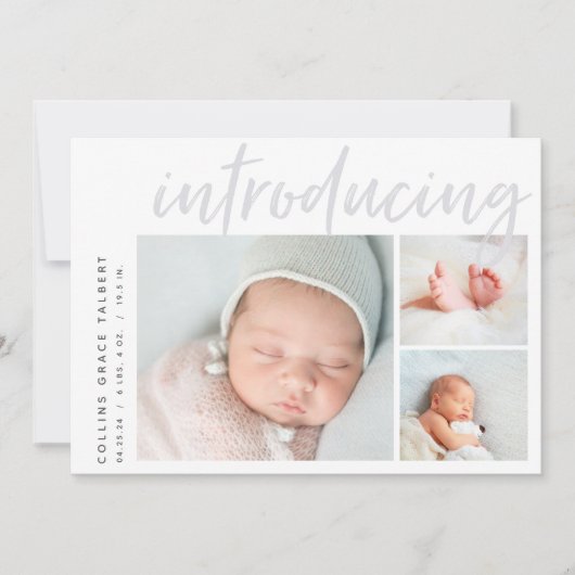 Moderne hoek | Drie foto-collage geboorte Aankondiging (Voorkant)