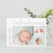 Moderne hoek | Drie foto-collage geboorte Aankondiging (Staand voorkant)
