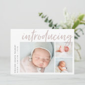 Moderne hoek | Drie foto-collage geboorte Aankondiging (Staand voorkant)