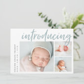 Moderne hoek | Drie foto-collage geboorte Aankondiging (Staand voorkant)