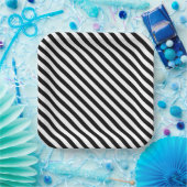 Moderne hoekige zwart-witte strepen papieren bordje (Feest)