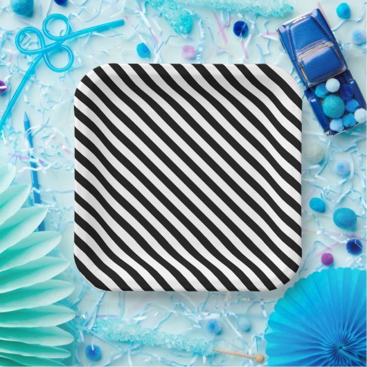 Moderne hoekige zwart-witte strepen papieren bordje (Feest)
