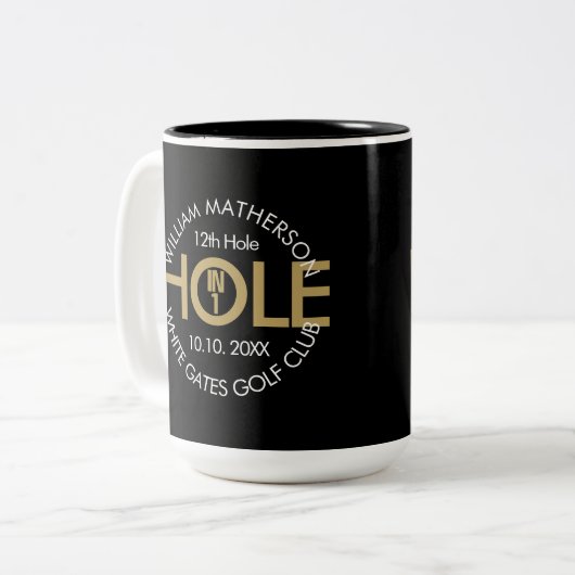 Moderne Hole in One Zwart en Goud Tweekleurige Koffiemok (Voorkant links)