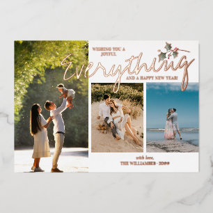 Moderne Holly 3 Foto Rood Groen Elegante Nieuwe Fa Folie Feestdagenkaart