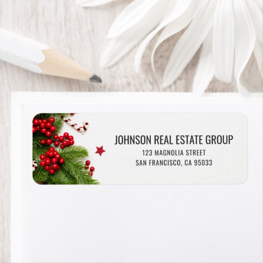 Moderne Holly Berries Vakantie Kerstmis Etiket (Insitu)
