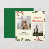 Moderne Holly Berries Vrolijk Kerstfeest 2 Foto Feestdagenkaart (Voorkant / Achterkant)