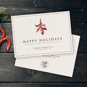 Moderne Holly Berry   Elegant gedempt rood bedrijf Feestdagenkaart