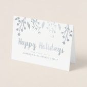 Moderne Holly Berry & Foliage | Vakantie Groeten Folie Kaarten (Voorkant)